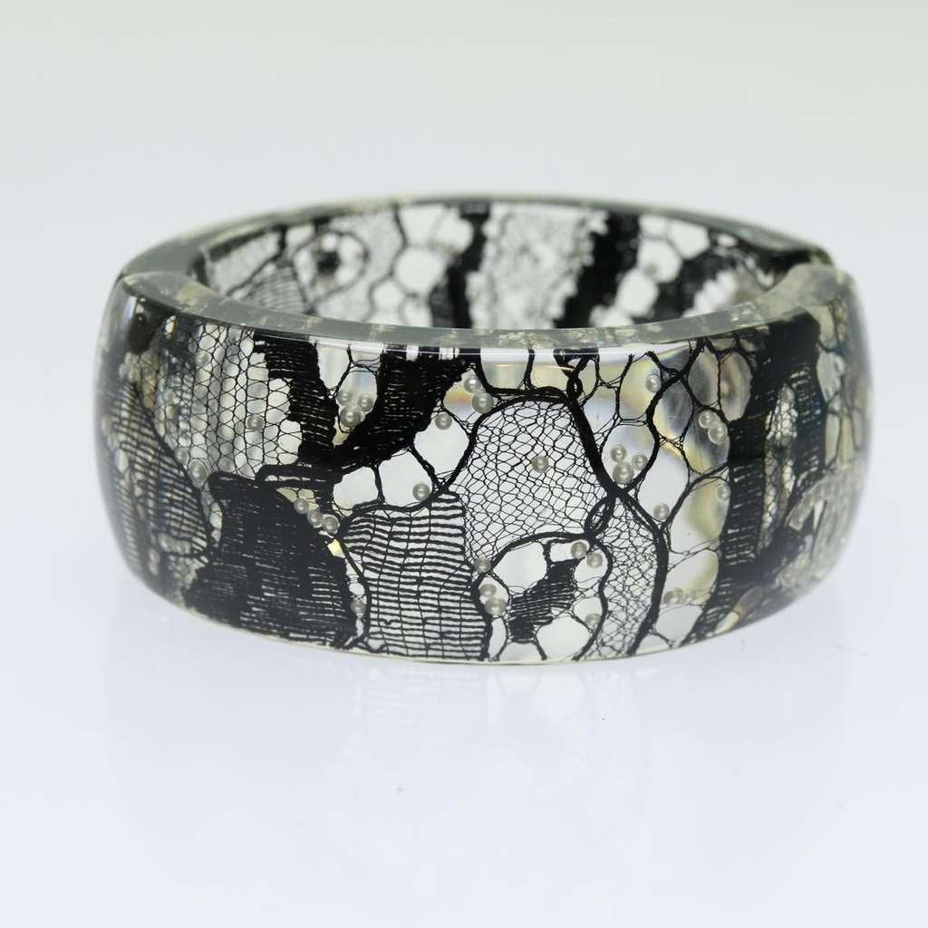 Chanel CC Hinged Bangle Bracelet Black Plastic Good condition - Back View