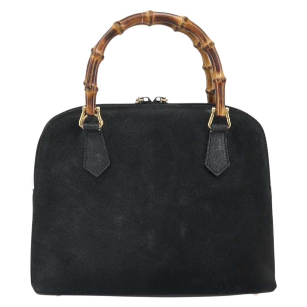Gucci Vintage Bamboo Top Handle Bag Black Suede Fair condition - Back View