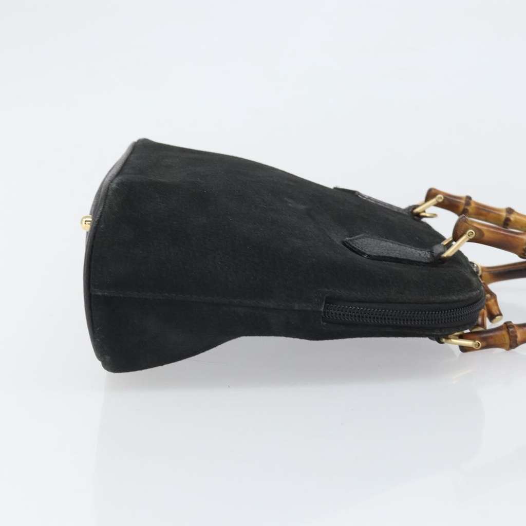 Gucci Vintage Bamboo Top Handle Bag Black Suede Fair condition - Inside View