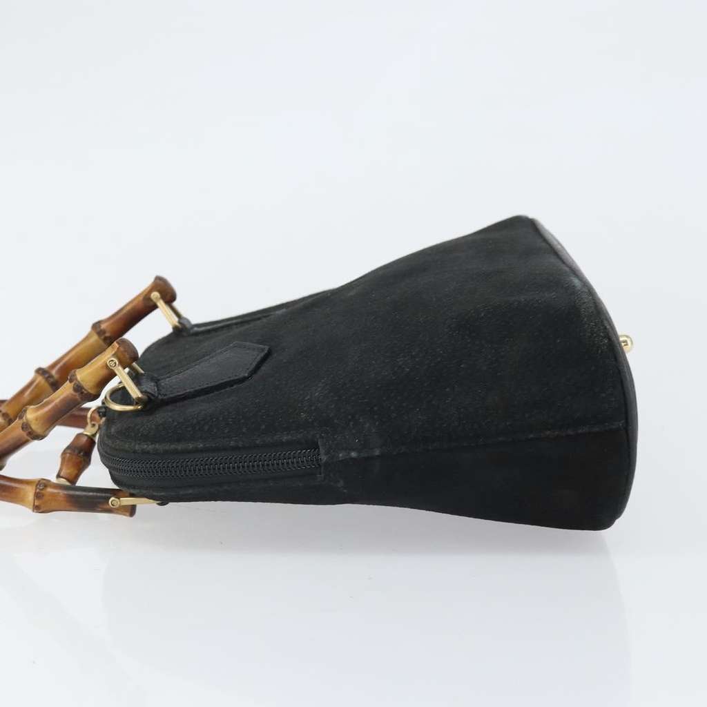 Gucci Vintage Bamboo Top Handle Bag Black Suede Fair condition - Model View