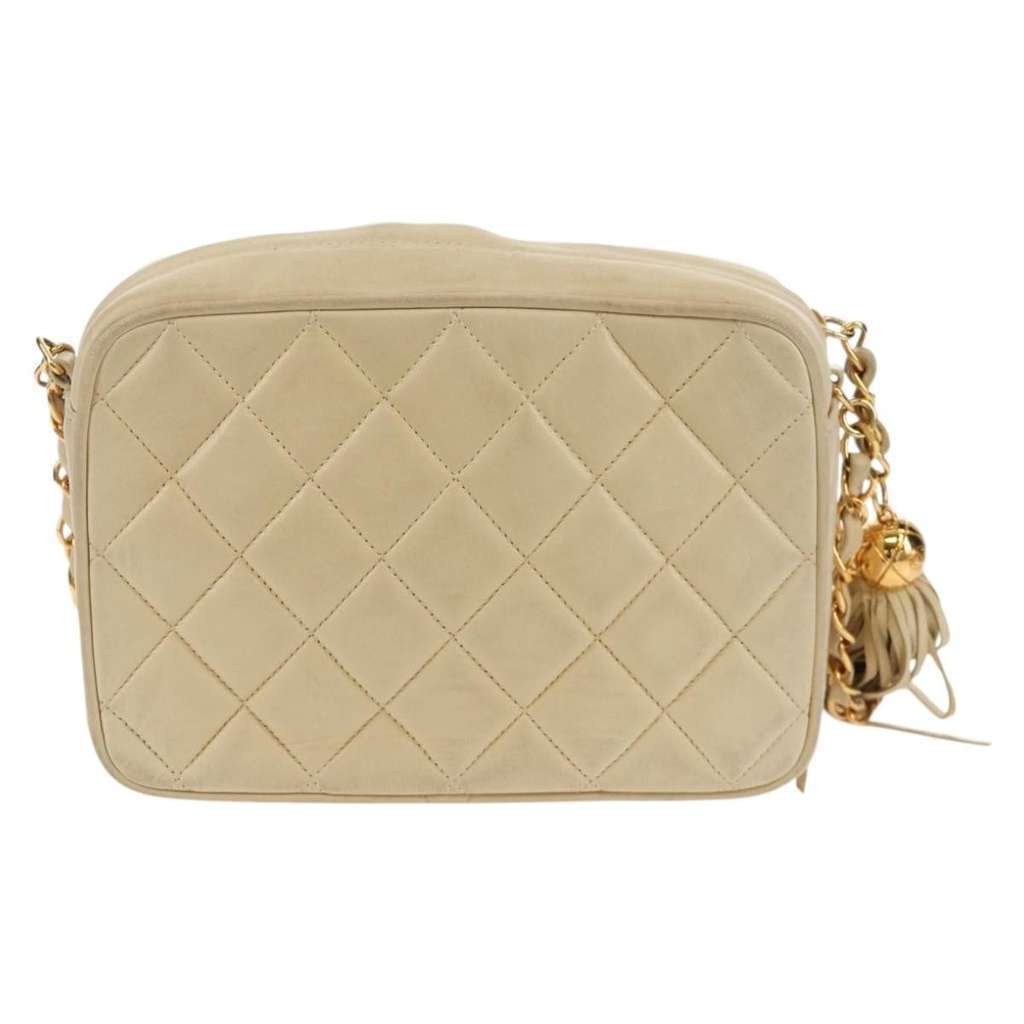 Chanel Chain Flap Shoulder Bag Beige Leather Good condition - Back View