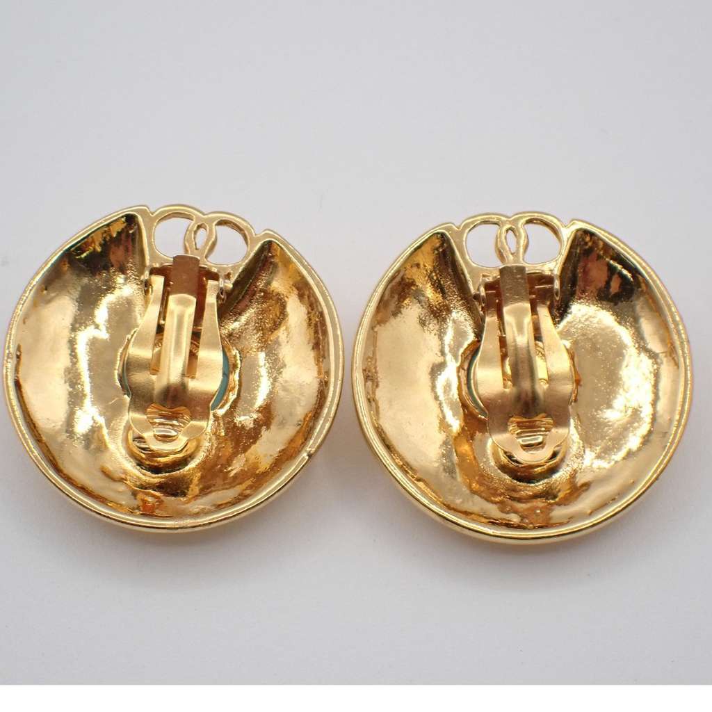 Chanel Vintage Round Clip-On Earrings Gold Good condition - Back View