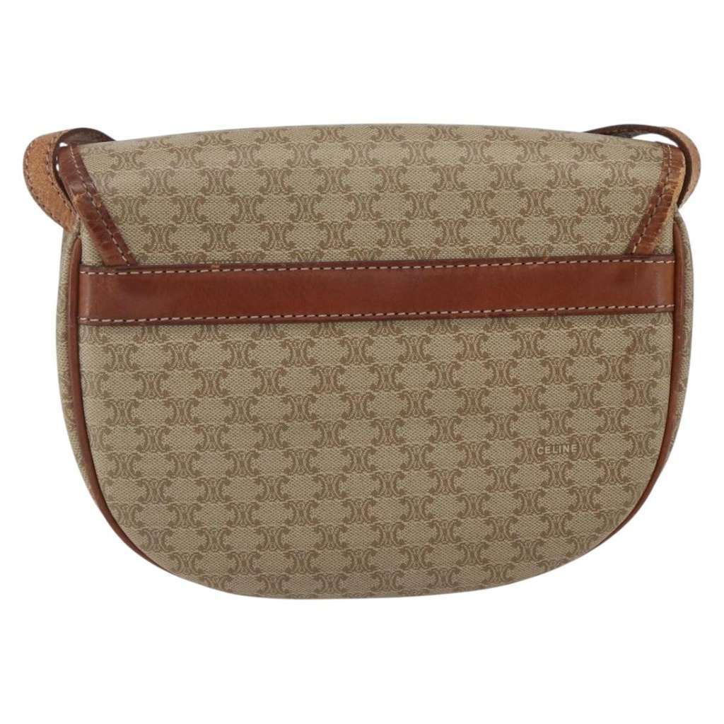 Celine Vintage Macadam Circle Logo Shoulder Bag Beige Canvas Good condition - Back View