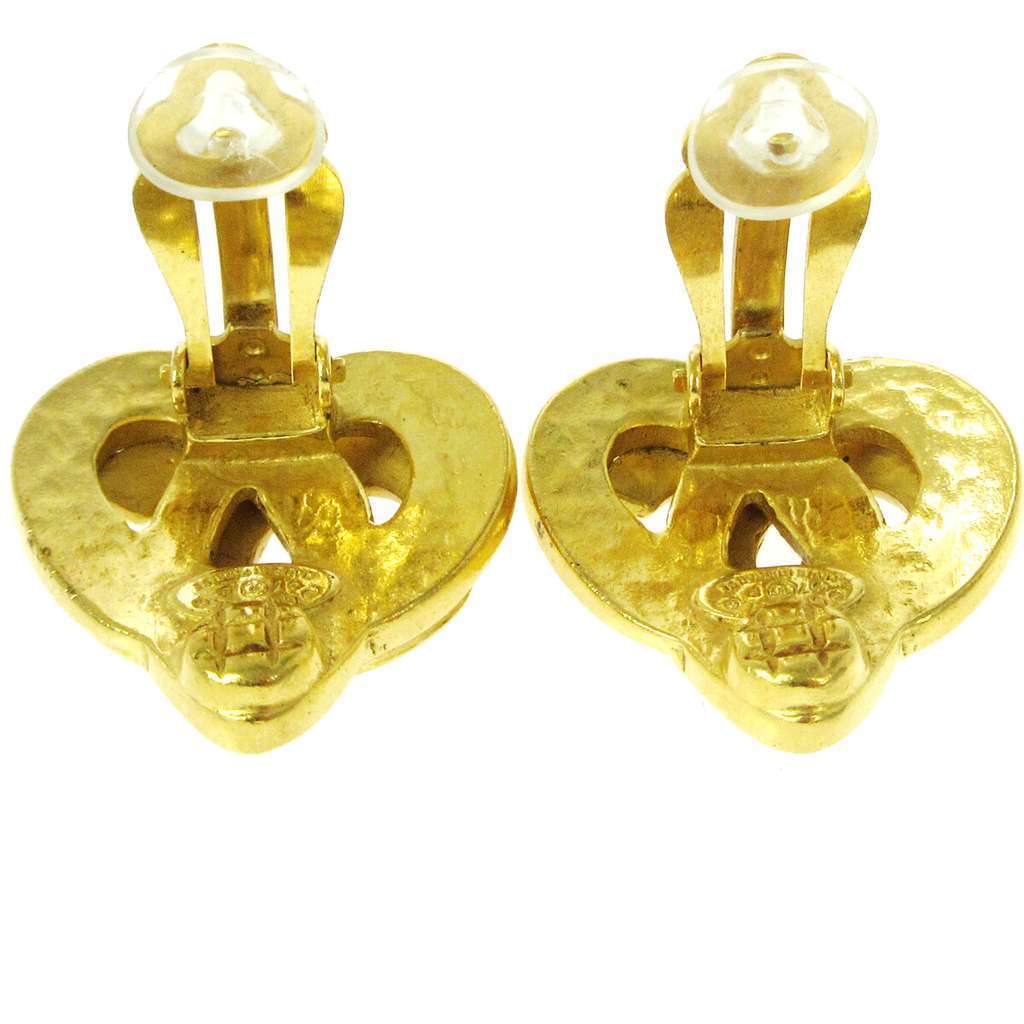 Chanel Vintage CC Heart Clip-On Earrings Gold Gold Good condition - Back View
