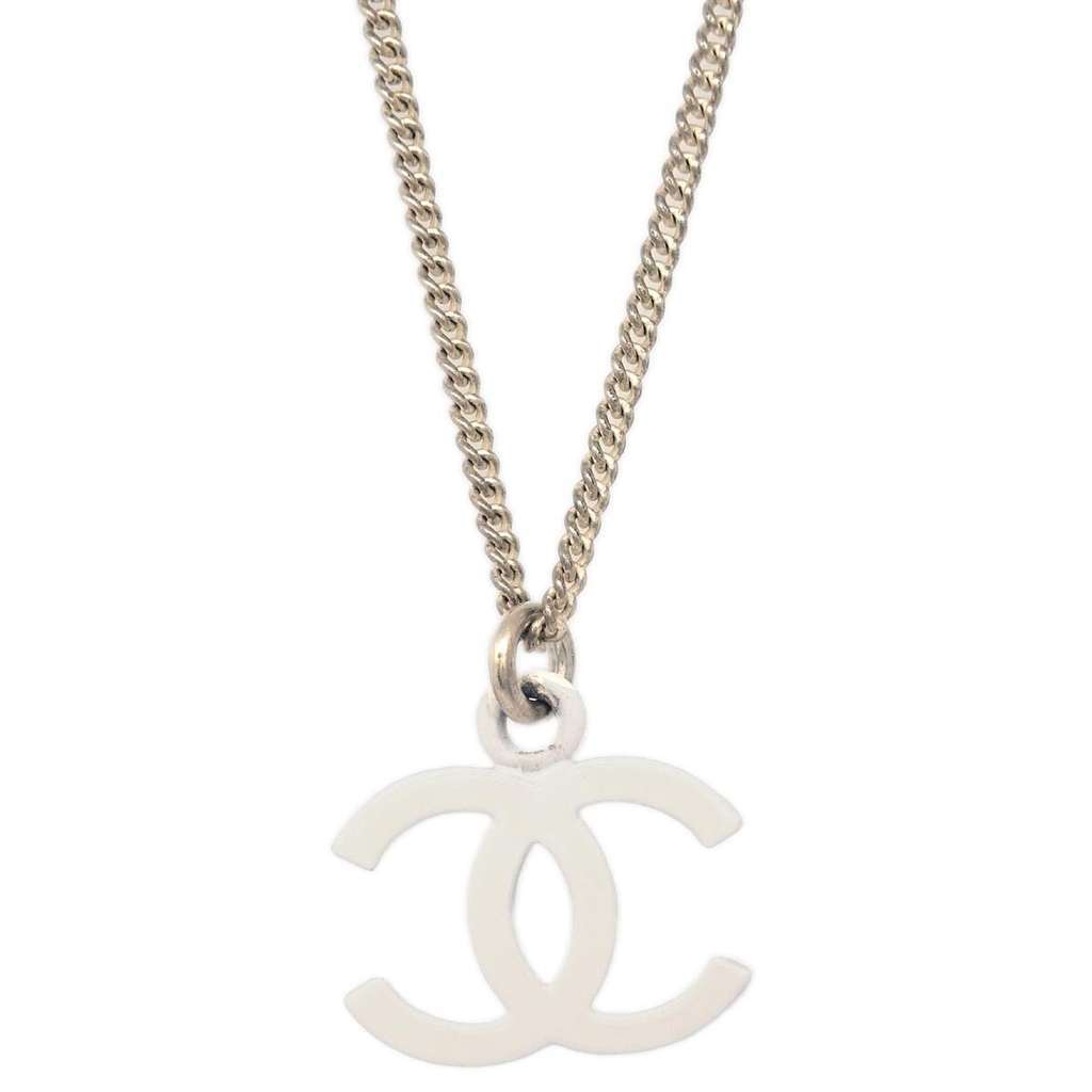 Chanel Vintage CC Pendant Long Necklace Silver Good condition - Back View