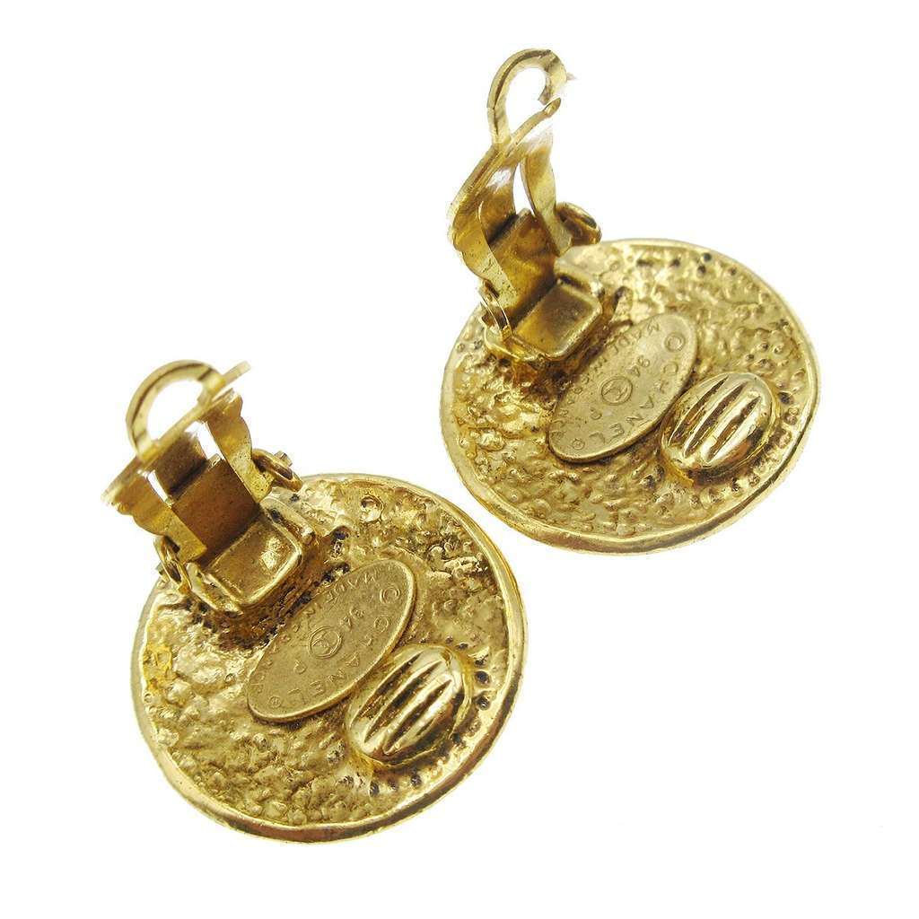 Chanel CC Button Clip-On Earrings Gold Good condition - Back View
