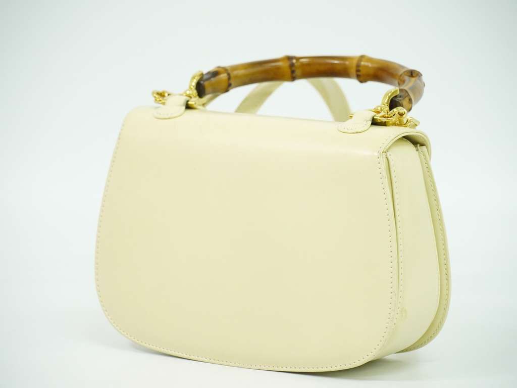 Gucci Vintage Convertible Bamboo Top Handle Bag Beige Leather Good condition - Back View