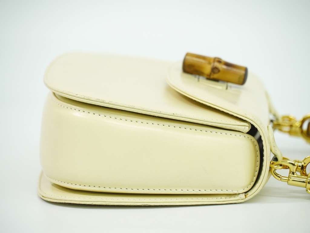 Gucci Vintage Convertible Bamboo Top Handle Bag Beige Leather Good condition - Inside View