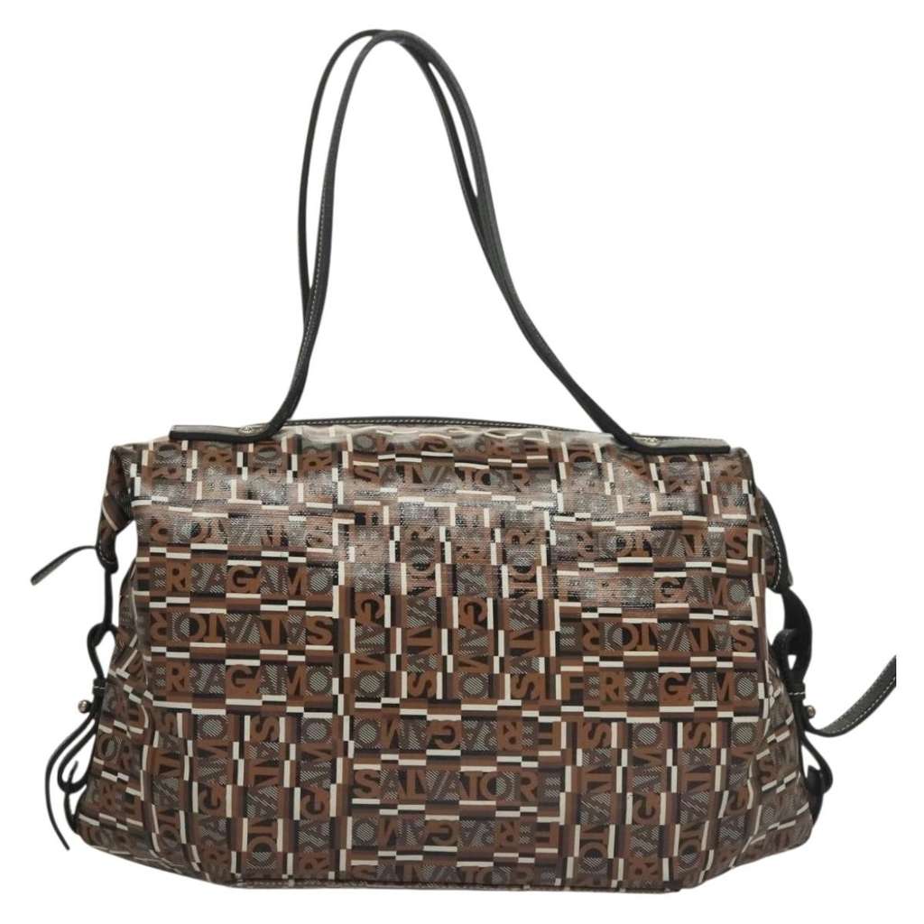 Salvatore Ferragamo Vintage Handbag Brown Canvas Good condition - Back View