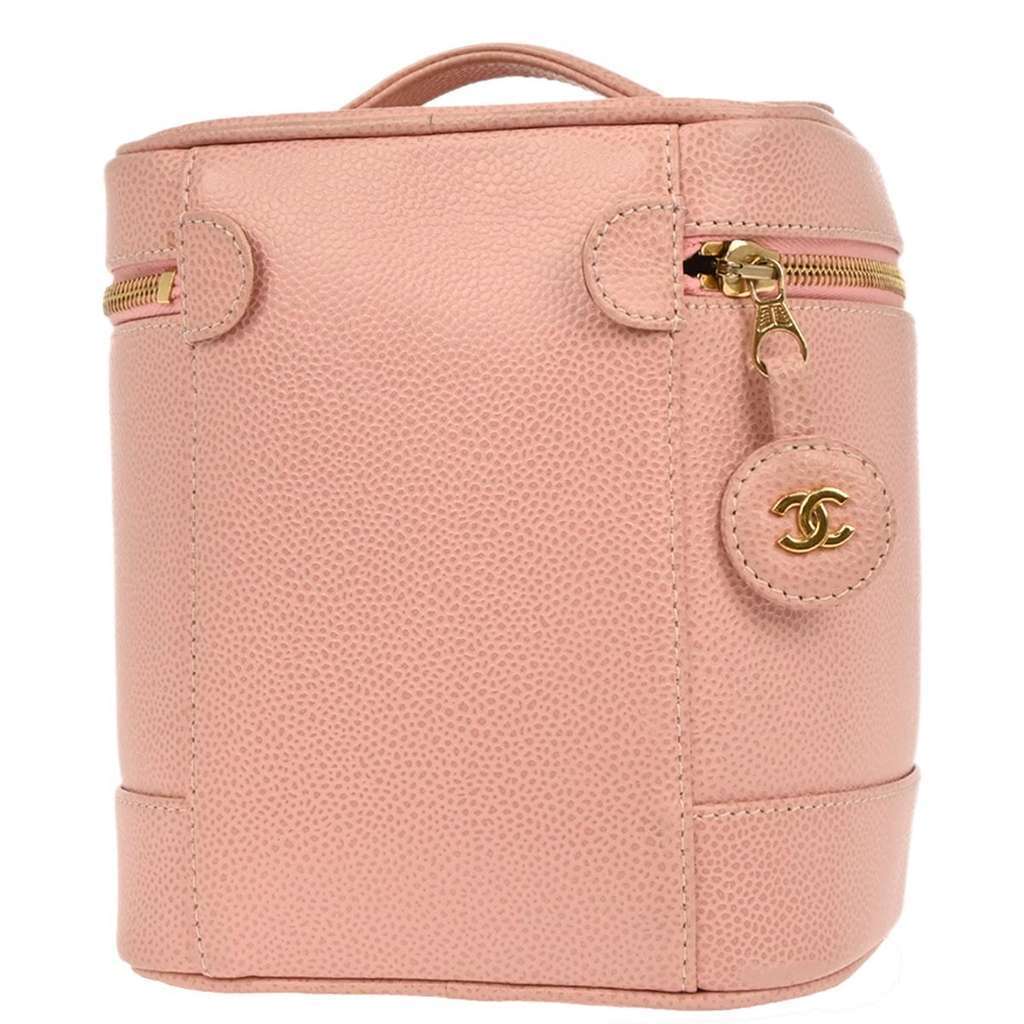 Chanel Vintage Timeless Cosmetic Case Pink Leather Good condition - Back View