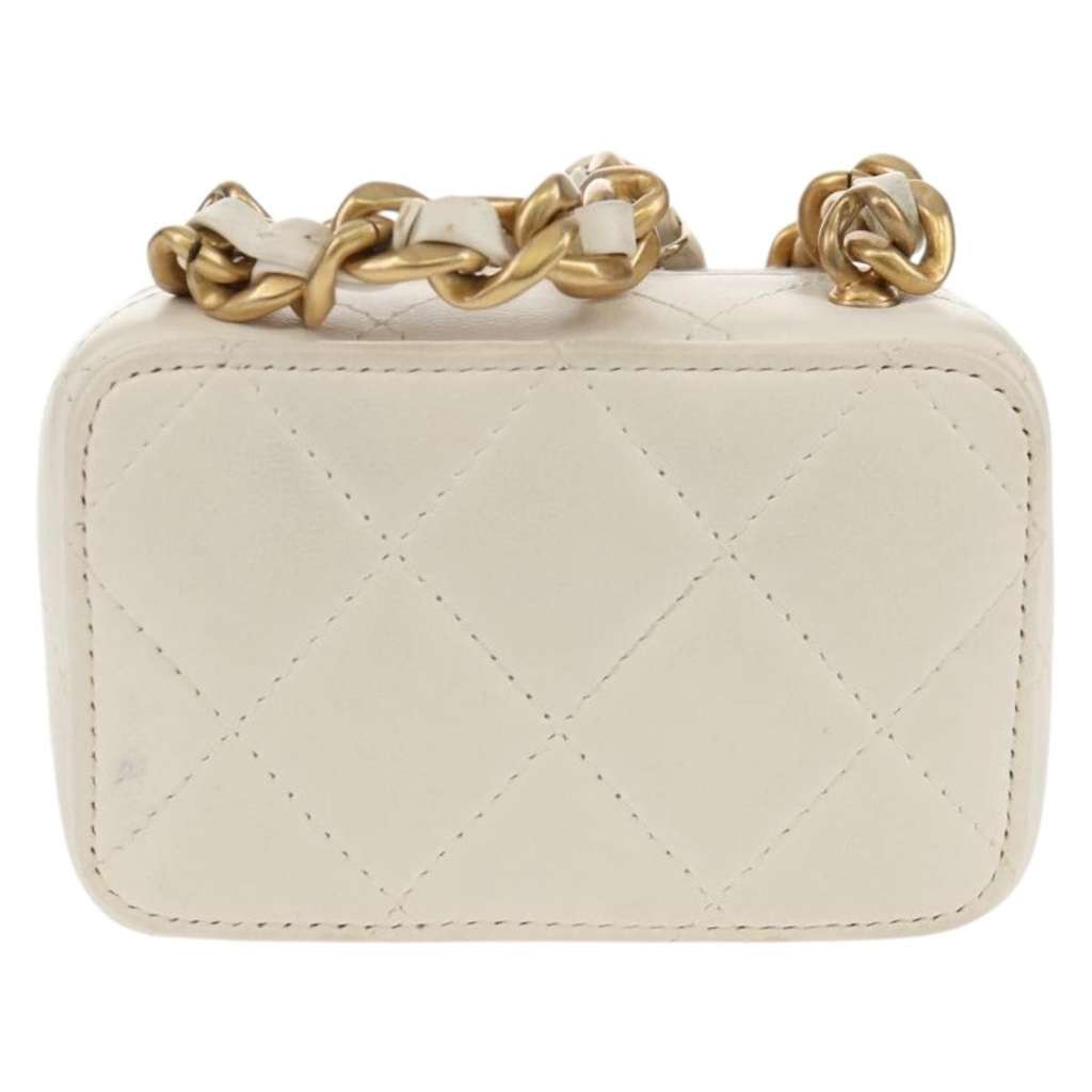 Chanel Lacquered Metal CC Zip Around Card Holder on Chain White Leather Good condition - Back View