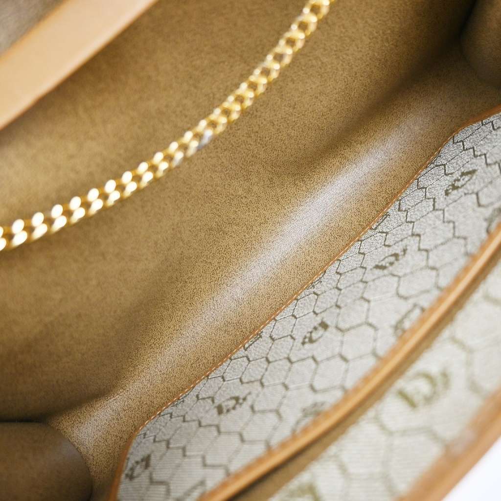 Christian Dior Vintage Honeycomb Flap Crossbody Bag Brown Canvas Good condition - Box View