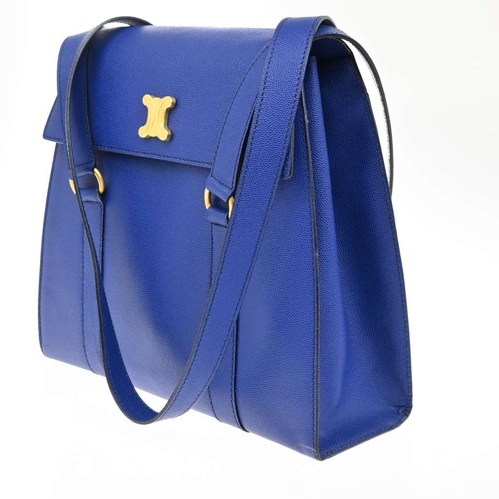 Celine Vintage Triomphe Shoulder Bag Blue Leather Good condition - Inside View