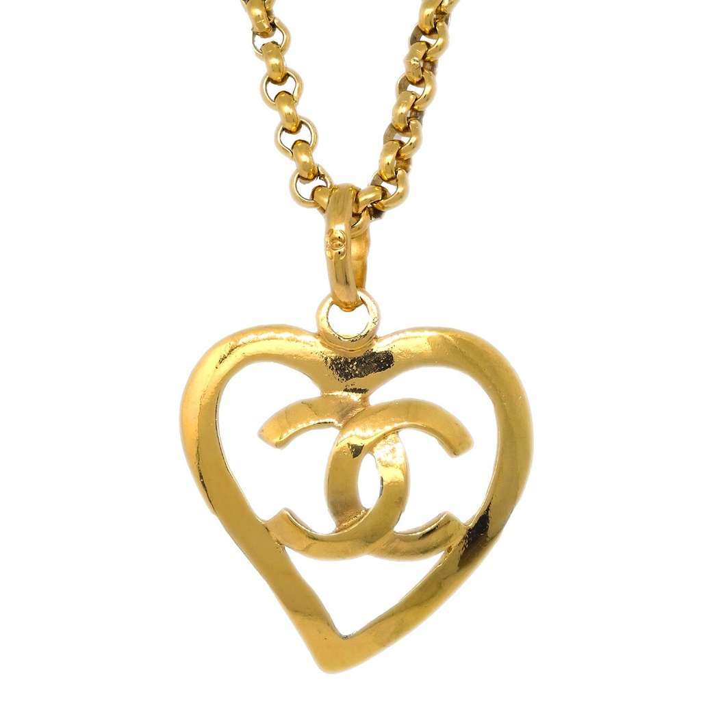 Chanel CC Heart Pendant Necklace Gold Good condition - Back View