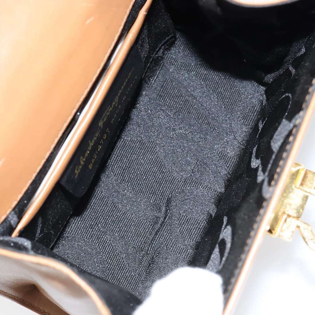 Salvatore Ferragamo Gancini Shoulder Bag Brown Leather Good condition - Box View