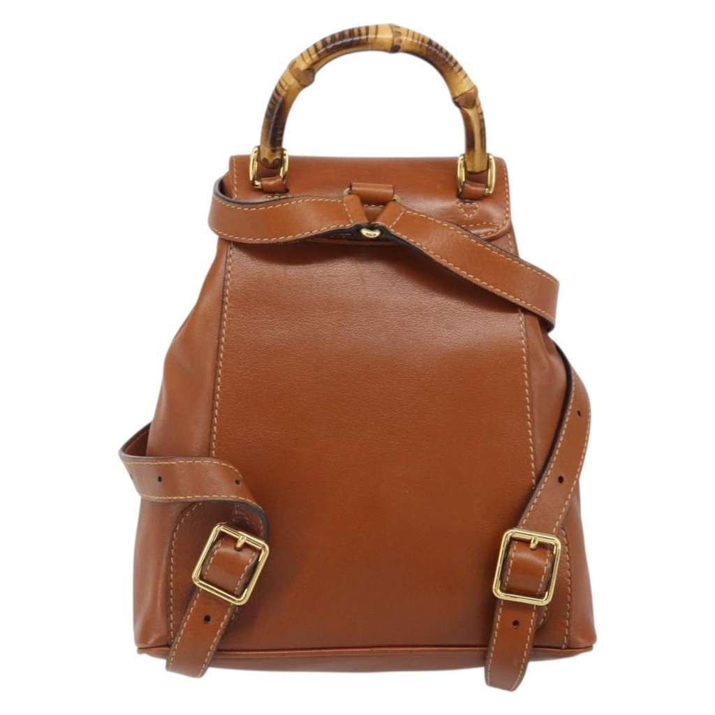 Gucci Vintage Bamboo Backpack Brown Leather Good condition - Back View