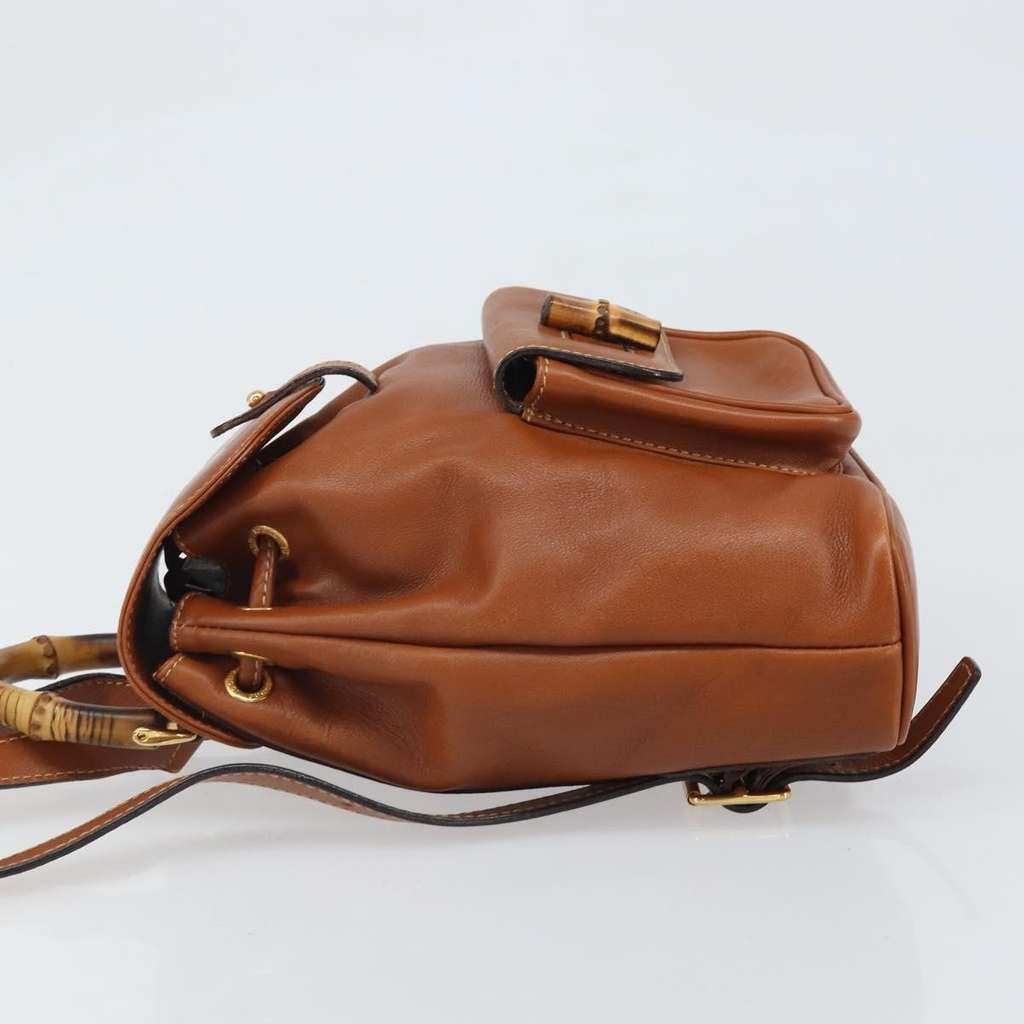 Gucci Vintage Bamboo Backpack Brown Leather Good condition - Model View