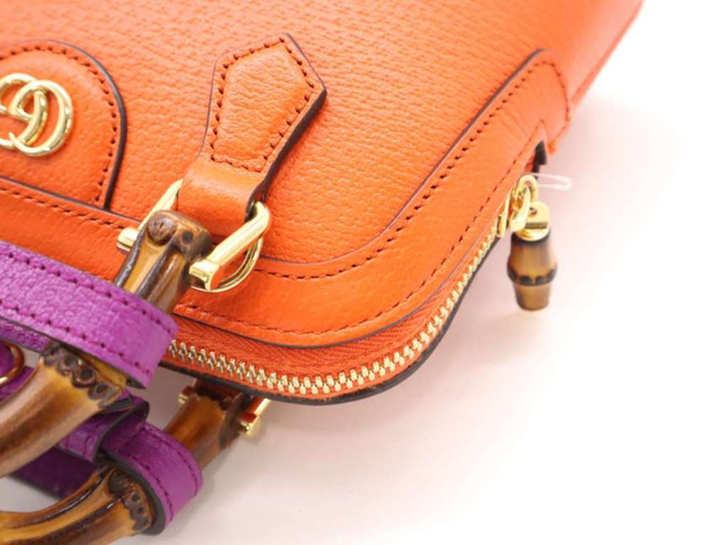 Gucci Diana NM Bamboo Handle Tote Orange Leather Good condition - Model View