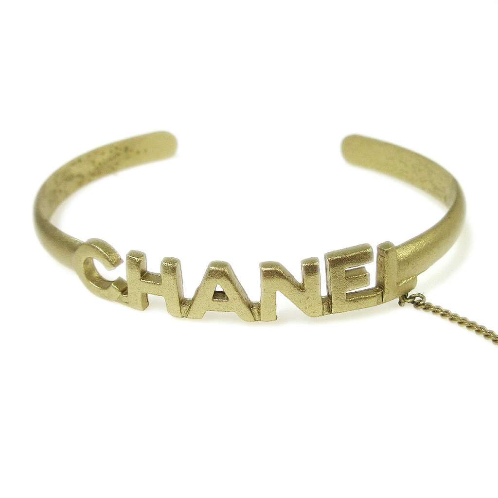 Chanel Logo Bangle with Chain Attached CC Ring Gold Good condition - Back View