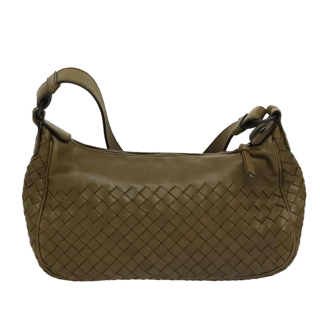 Bottega Veneta Intrecciato Shoulder bag Khaki Leather Good condition - Back View