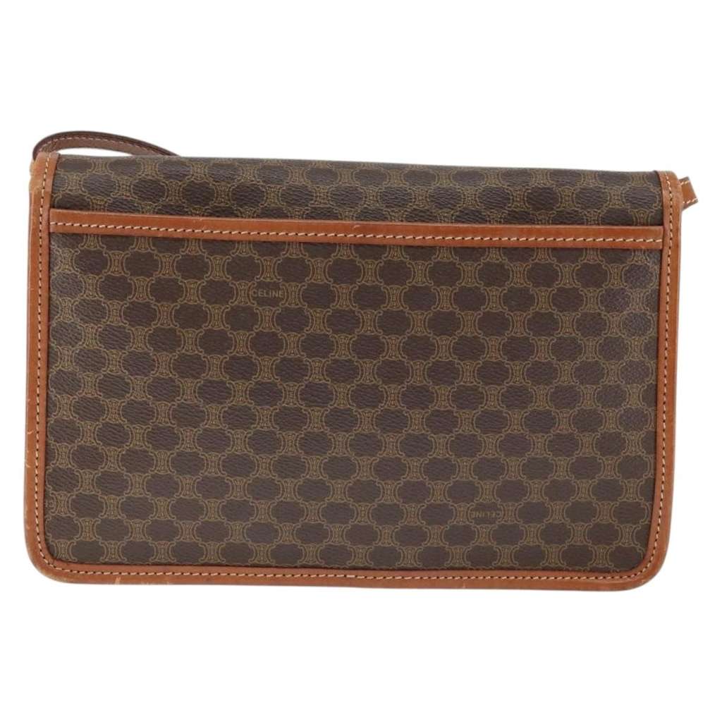 Celine Vintage Macadam Circle Logo Shoulder Bag Brown Canvas Good condition - Back View