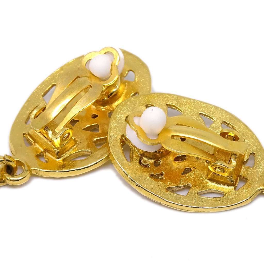 Chanel CC Oval Tag Drop Hoop Earrings Gold Good condition - Back View