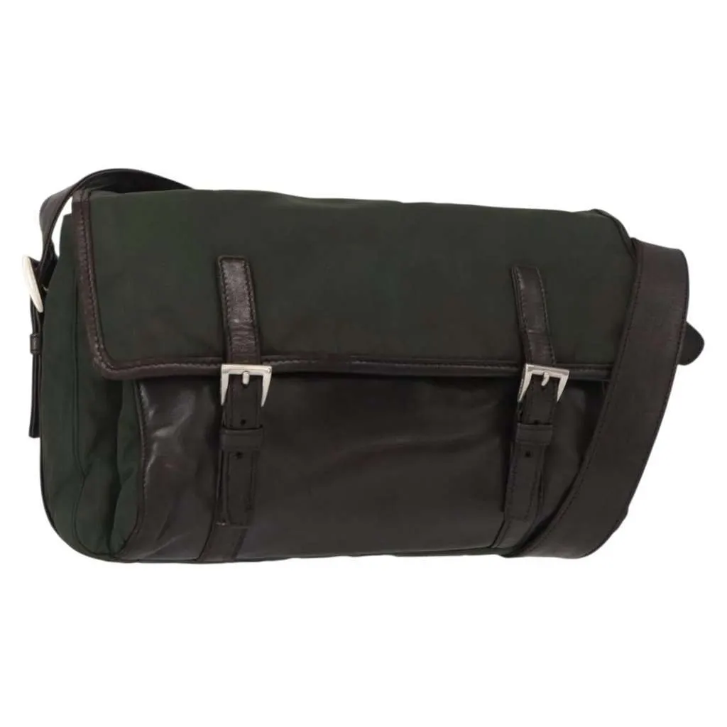 Prada Double Buckle Flap Messenger Bag Khaki Good - Front View