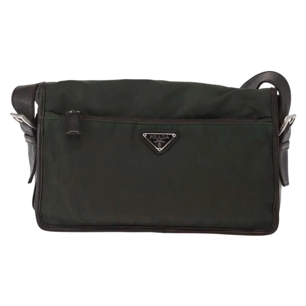 Prada Double Buckle Flap Messenger Bag Khaki Good - Back View