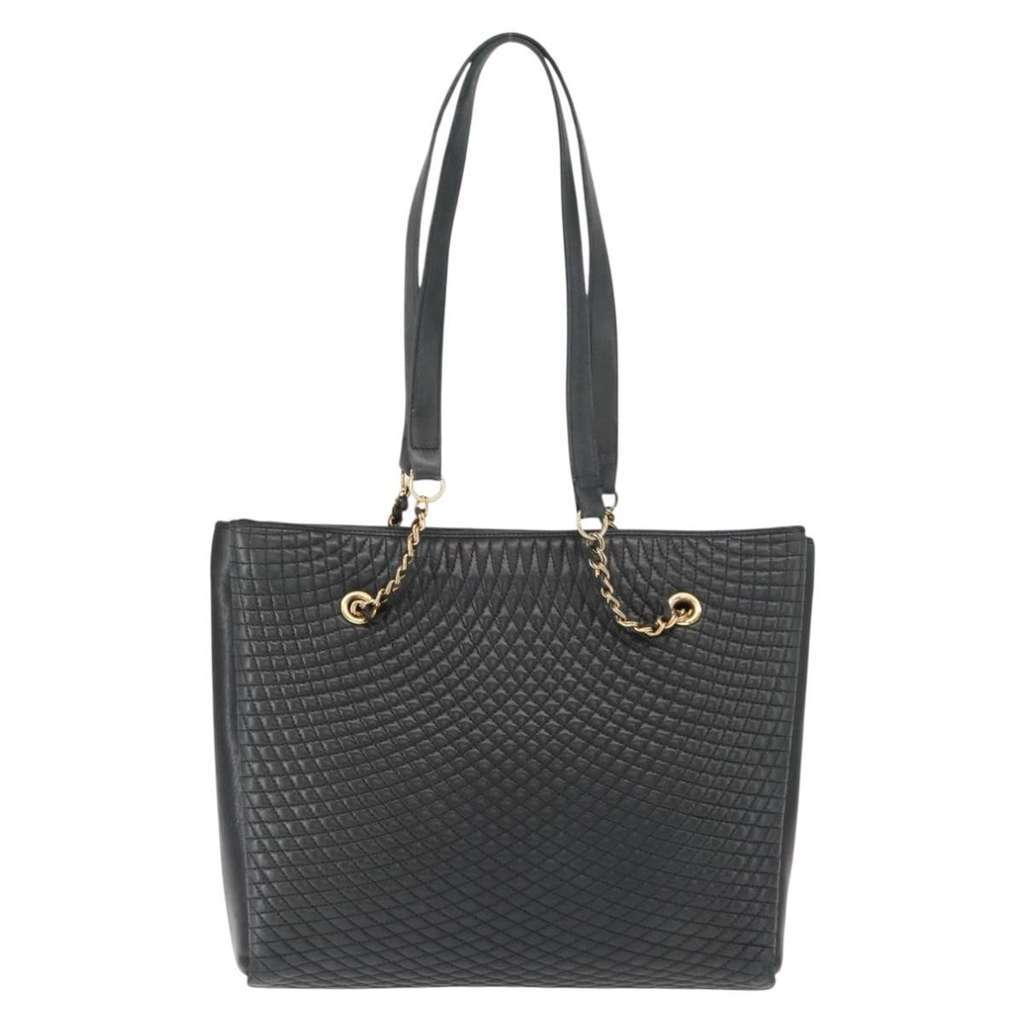 Bally Vintage Chain Shoulder Bag Navy Leather Fair condition - Back View