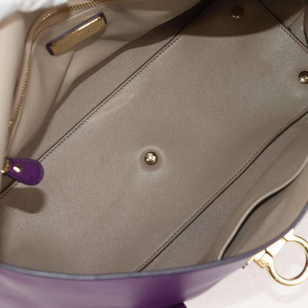 Salvatore Ferragamo Gancini Lock Flap Tote Purple Leather Good condition - Box View