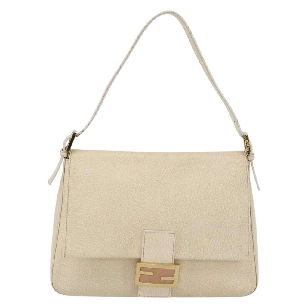 Fendi Mamma Baguette Shoulder Bag Beige Leather Fair condition - Back View