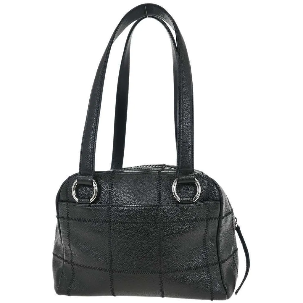 Chanel Square Stitch Bowler Bag Black Leather Good - Back View