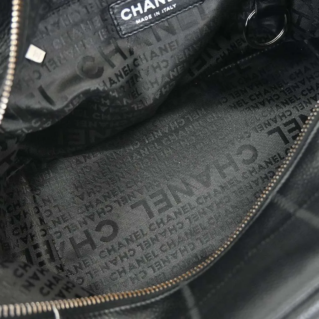 Chanel Square Stitch Bowler Bag Black Leather Good - Inside View