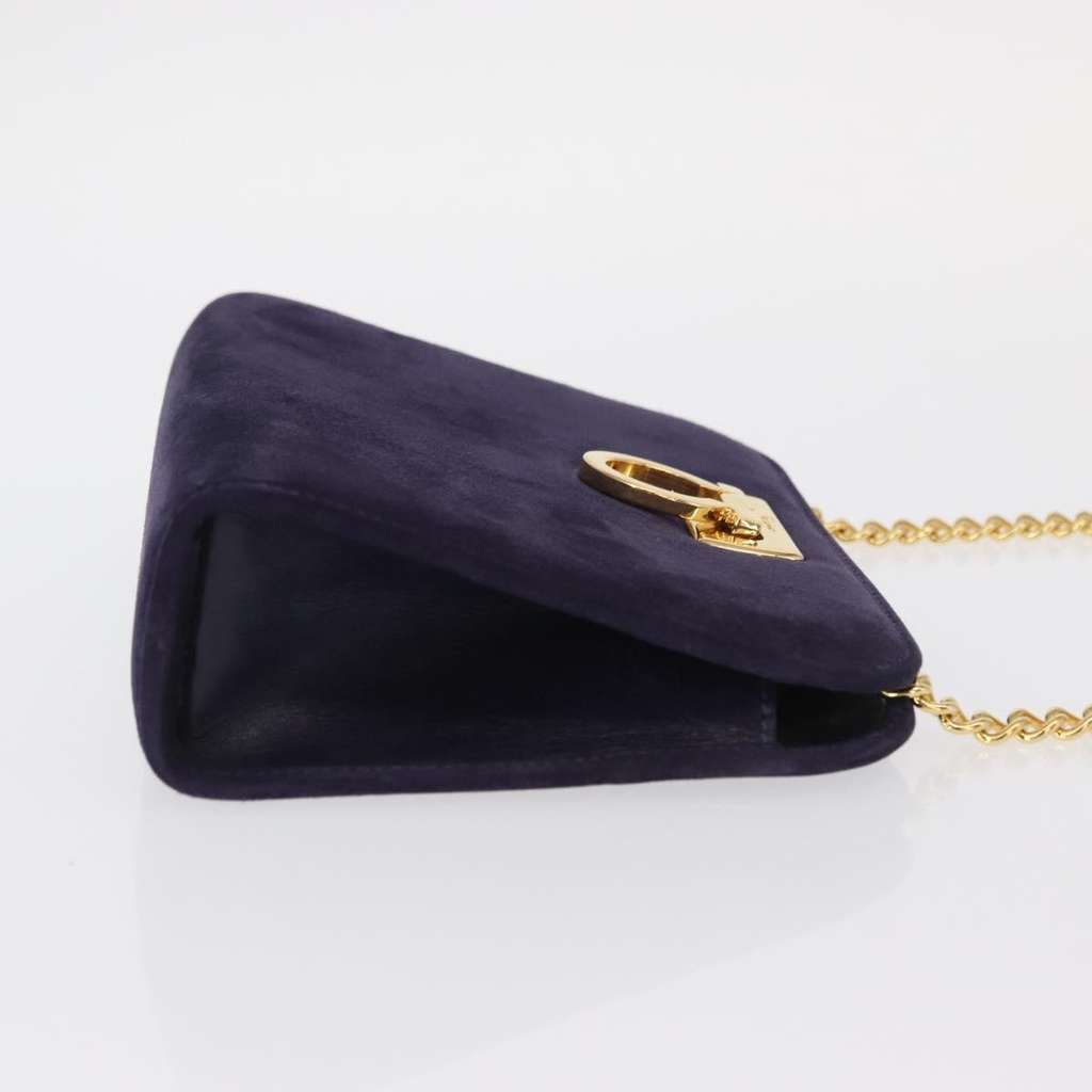 Salvatore Ferragamo Vintage Gancini Chain Shoulder Bag Navy Suede Good condition - Inside View