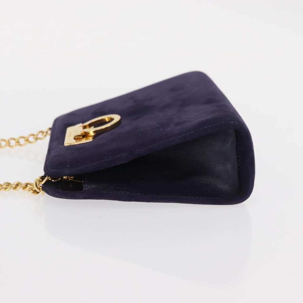Salvatore Ferragamo Vintage Gancini Chain Shoulder Bag Navy Suede Good condition - Model View