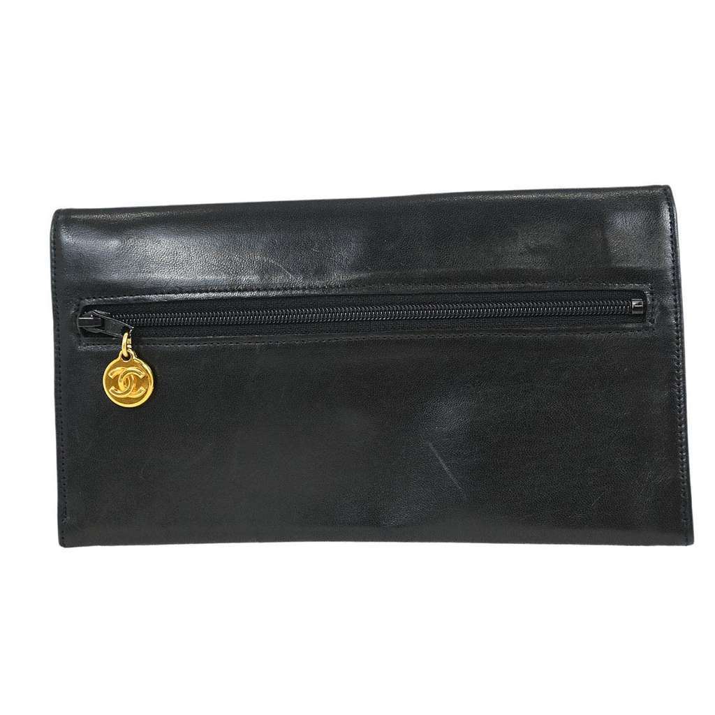 Chanel Vintage CC Flap Wallet Black Leather Good condition - Back View