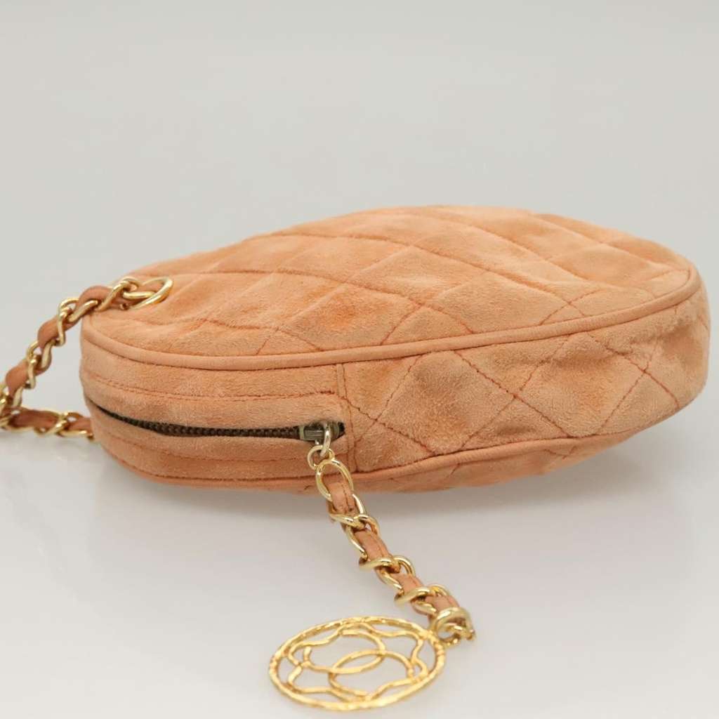 Chanel Coco Charm Wristlet Pouch Orange Suede Good condition - Model View