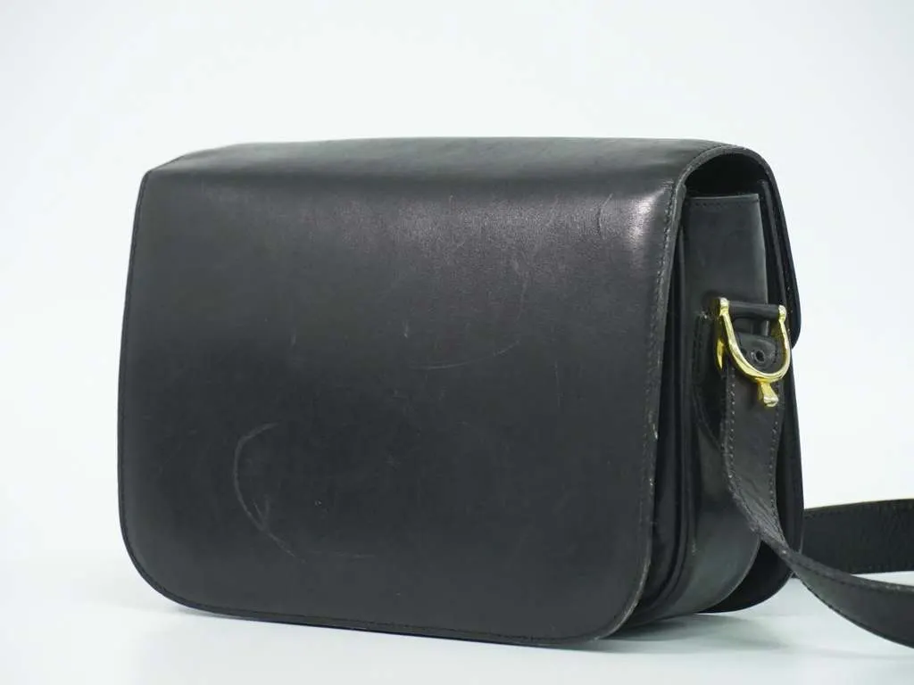 Celine Vintage Carriage Flap Bag Black Leather Fair - Back View