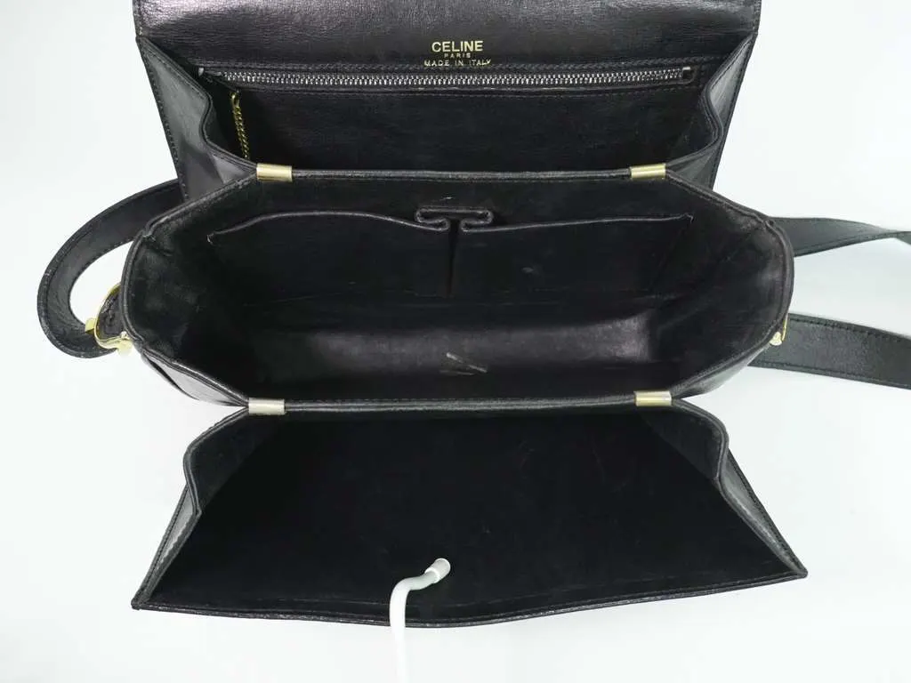 Celine Vintage Carriage Flap Bag Black Leather Fair - Inside View