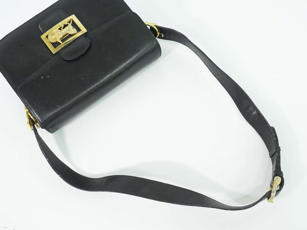 Celine Vintage Carriage Flap Bag Black Leather Fair condition - Box View