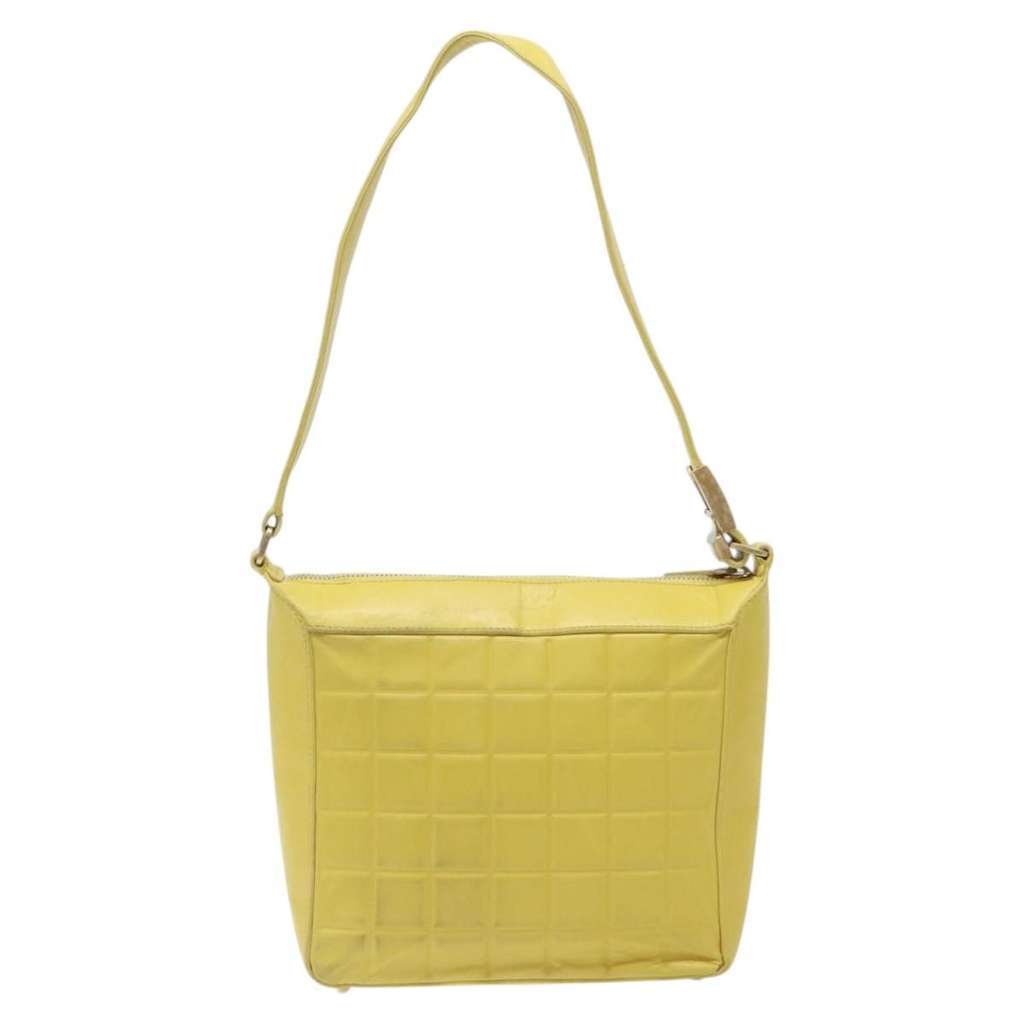 Chanel Chocolate Bar CC Shoulder Bag Yellow Leather Good condition - Back View