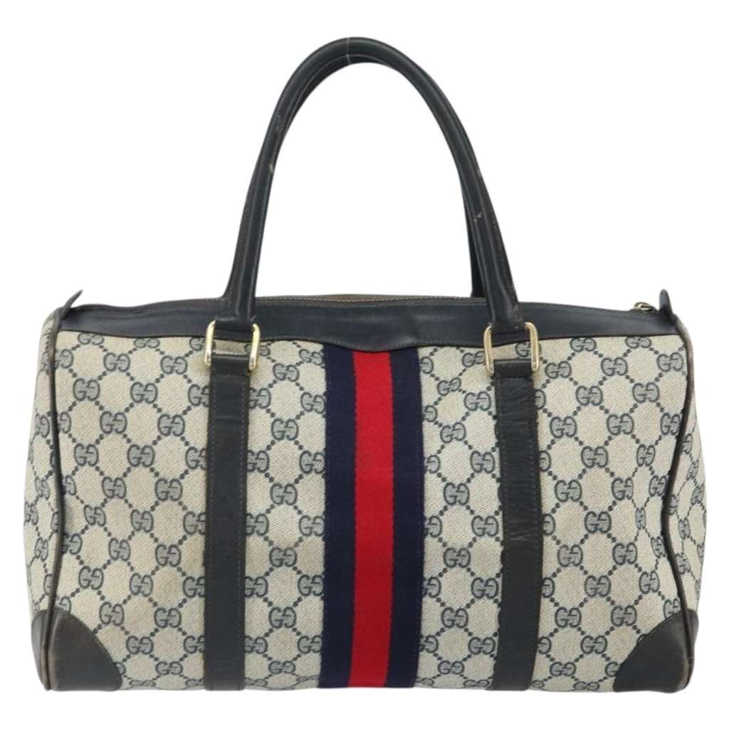 Gucci Vintage Web Boston Bag Navy Canvas Fair condition - Back View