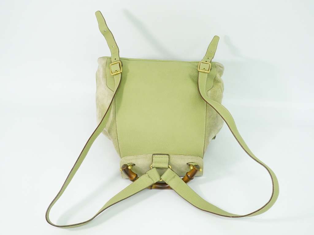Gucci Vintage Bamboo Backpack Green Suede Fair condition - Back View