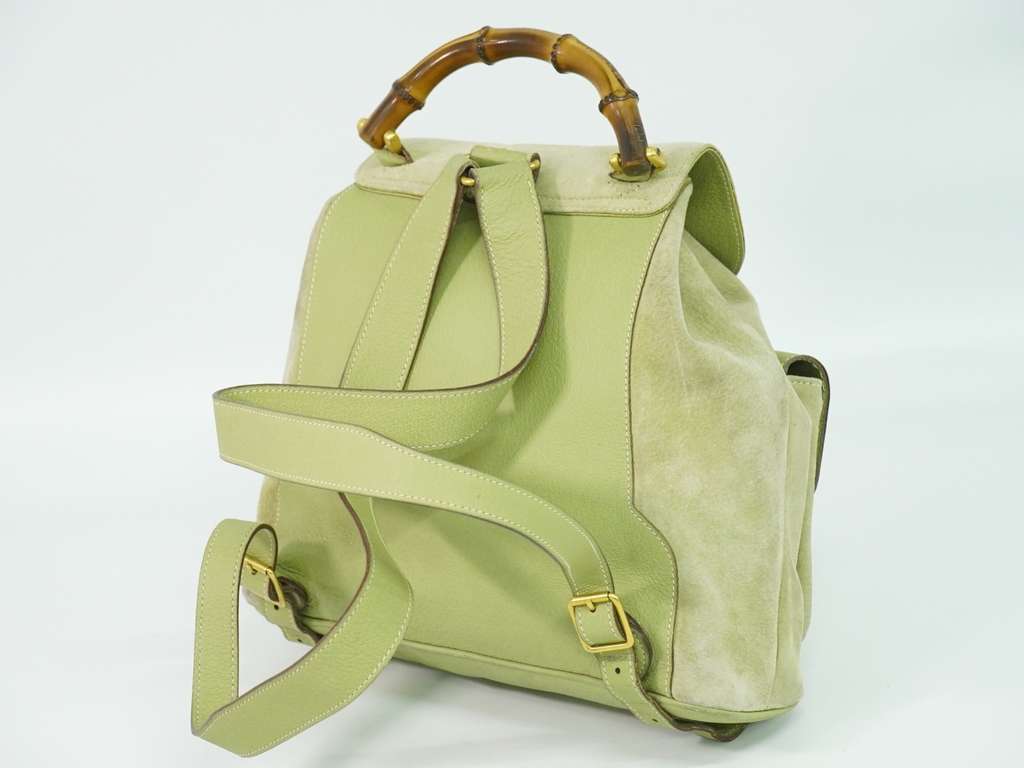 Gucci Vintage Bamboo Backpack Green Suede Fair condition - Inside View