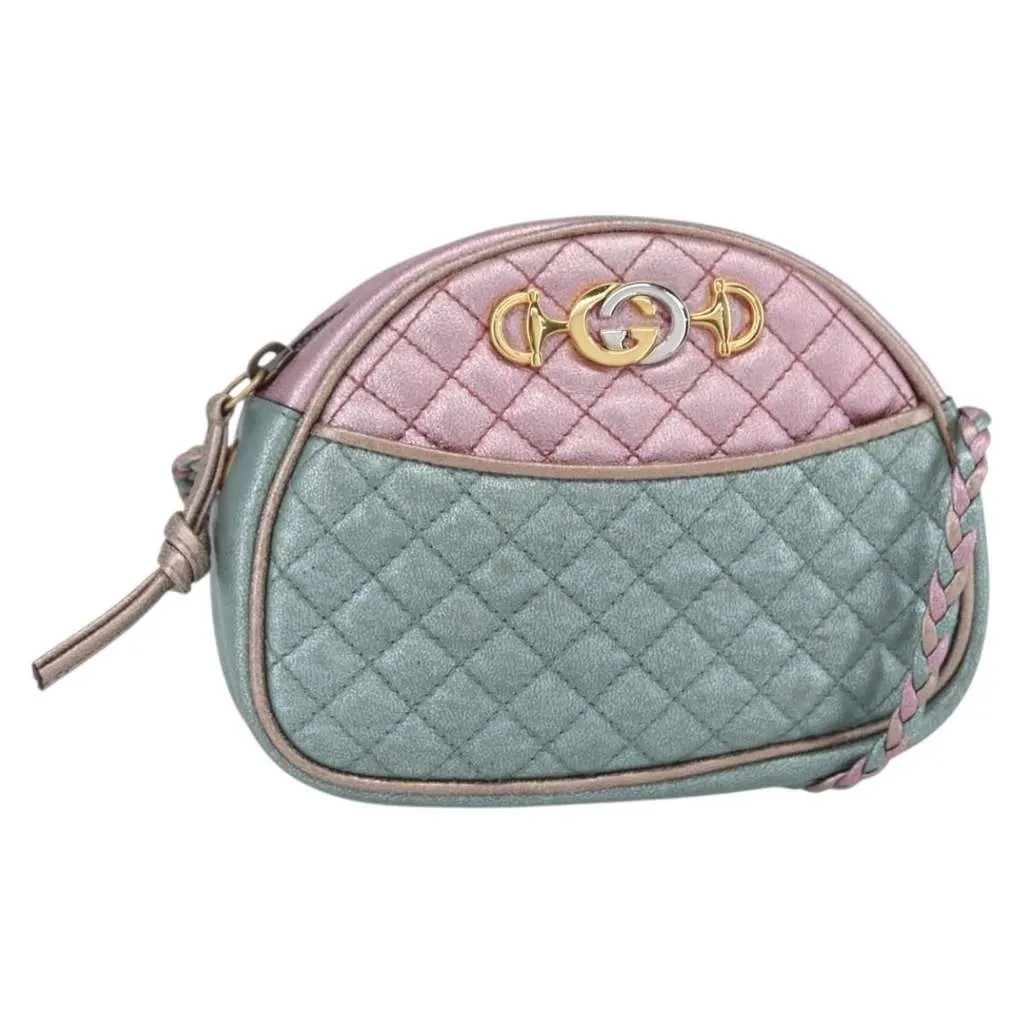 Gucci Trapuntata Camera Shoulder Bag Blue Leather Good - Front View