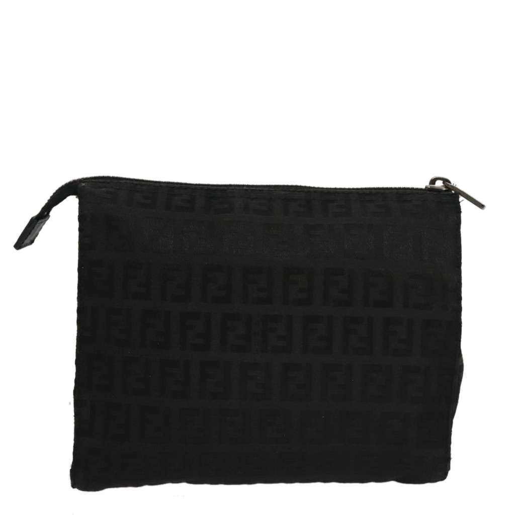 Fendi FF Logo Pouch Black Canvas Good condition - Back View