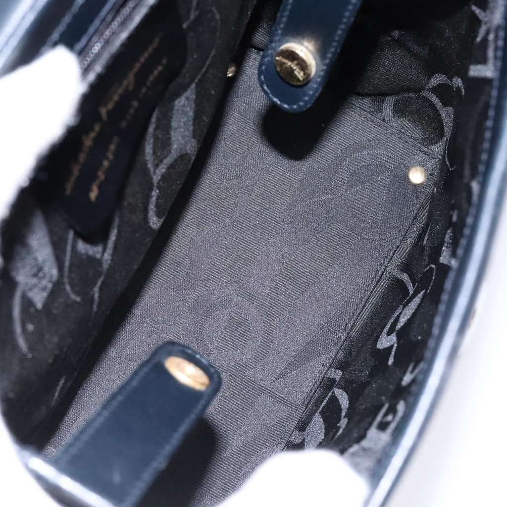 Salvatore Ferragamo Vala Shoulder Bag Navy Leather Good condition - Box View