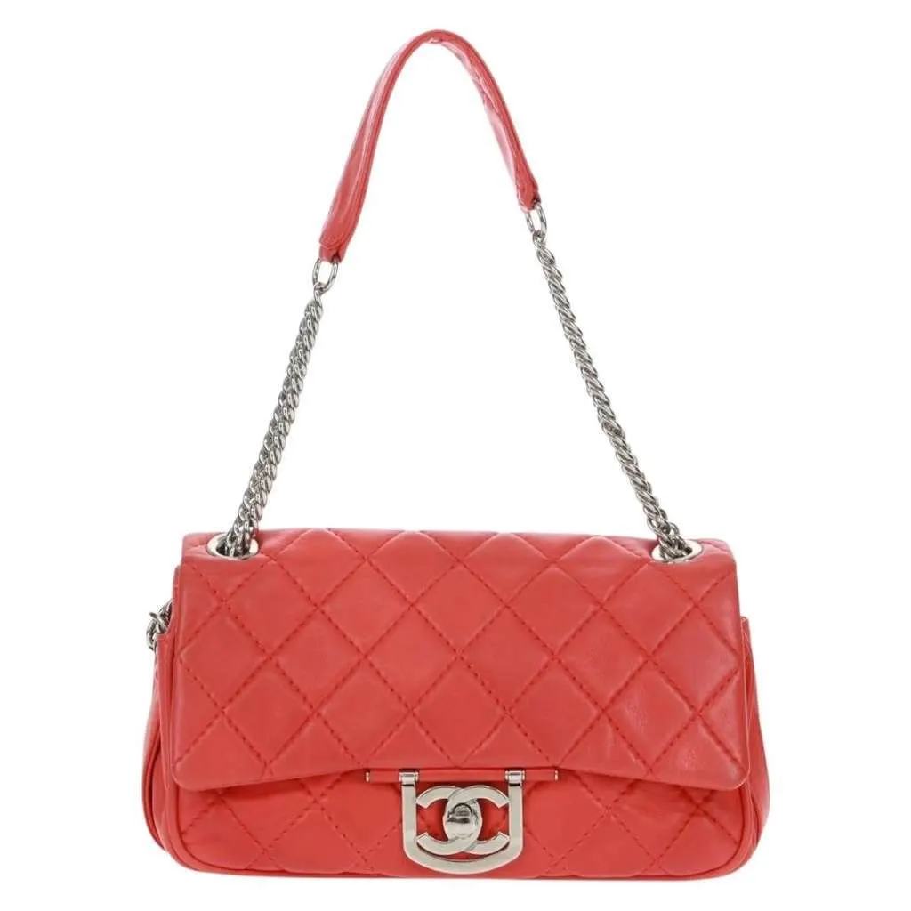 Chanel Icons Secret Label Flap Bag Red Leather Good - Front View