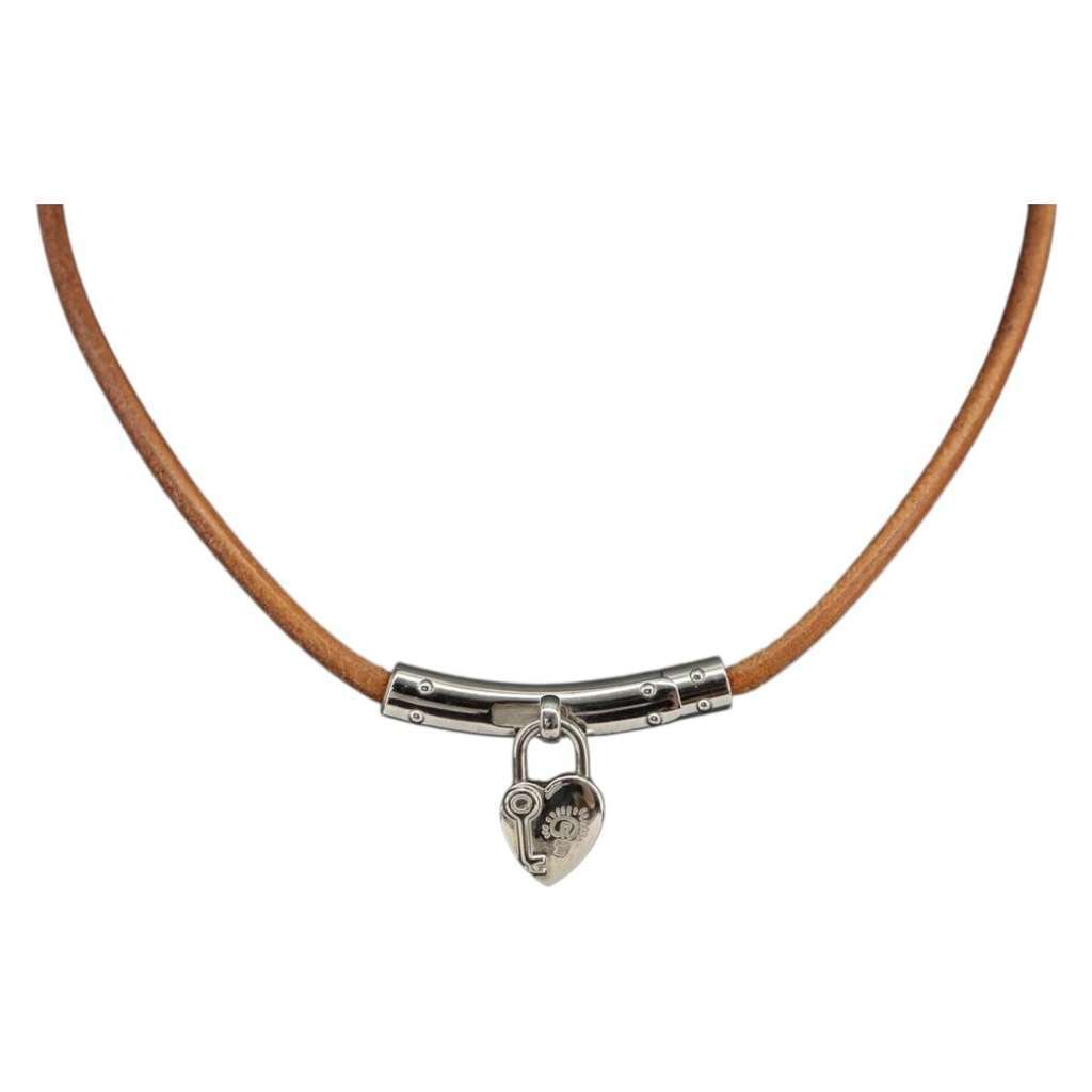 Hermès Annee Mediterranee Cadena Charm Necklace Metal and Brown Leather Good condition - Inside View