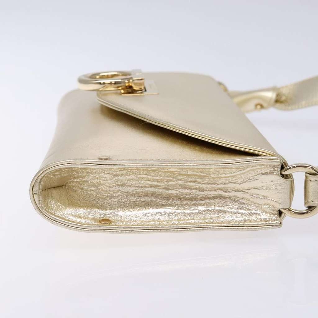 Salvatore Ferragamo Gancini Shoulder Bag Gold Leather Good condition - Inside View